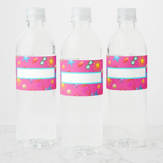 Summer Party Pink Design Water Bottle Labels (Bottles)