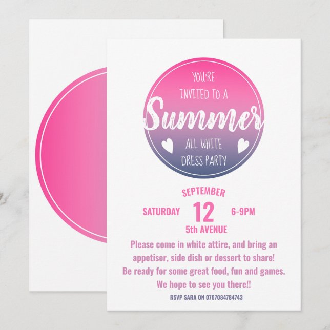 summer party pink sunset ombre pool invitation (Front/Back)