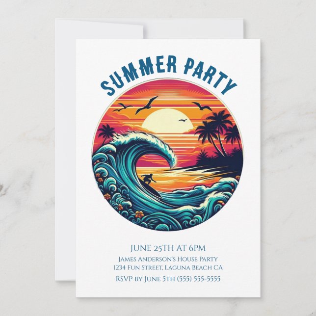 Summer Party- Retro Surfer Invitation (Front)