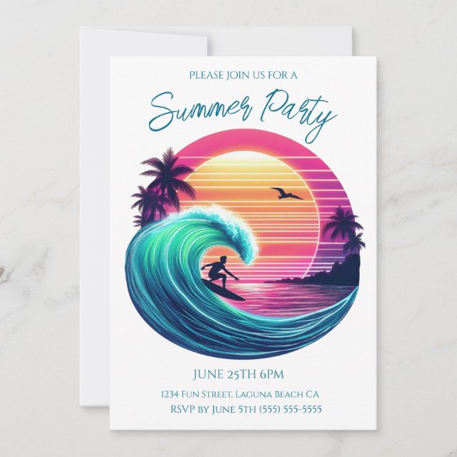 Summer Party- Ride the Wave at Sunset Invitation (Front)