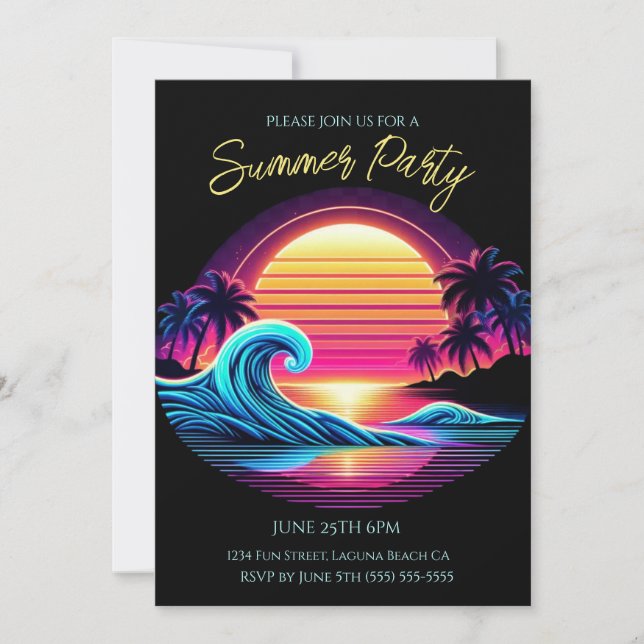Summer Party- Sunset Surf Glow Invitation (Front)