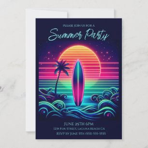 Summer Party- Surfing the Neon Sunset Invitation