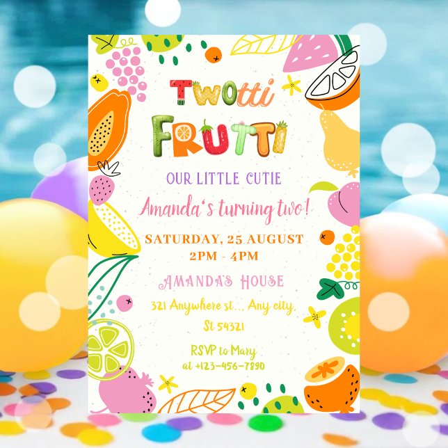 Summer party Twotti Frutti for Girls Birthday Invitation (Creator Uploaded)
