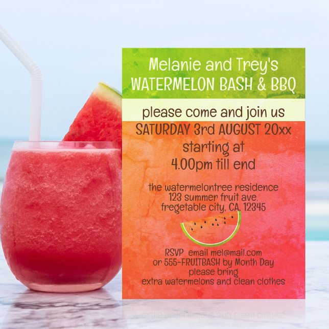 Summer Party Watermelon Bash Invitation  (Just add your details an bash a watermelon!)