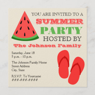Summer Party Watermelon & Flip Flops Invitation