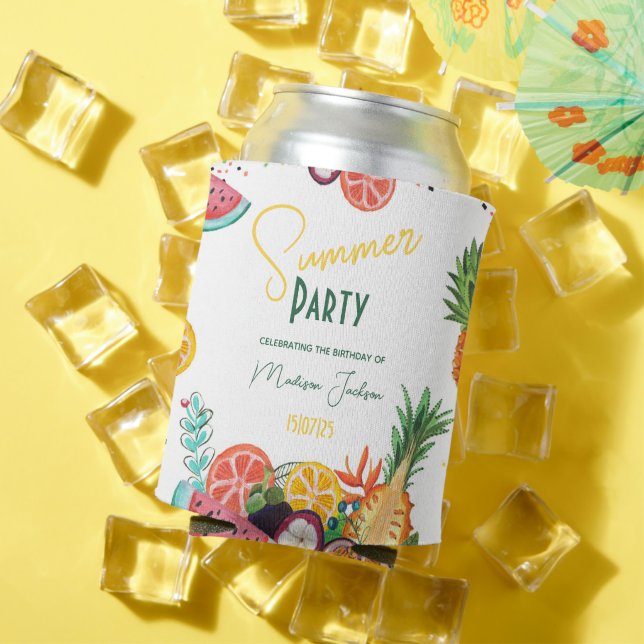 Summer party yellow tropical fruit invitation can cooler (In Situ Summer)