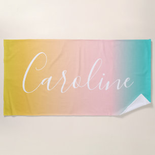 Summer Pastel Gradient   Personalised Script Name  Beach Towel