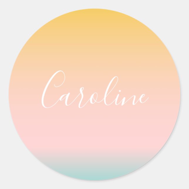 Summer Pastel Gradient | Personalised Script Name  Classic Round Sticker (Front)