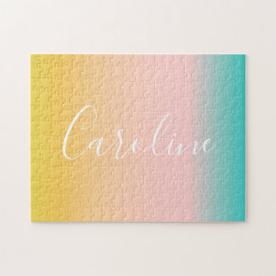 Summer Pastel Gradient   Personalised Script Name  Jigsaw Puzzle