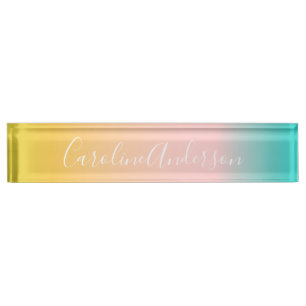 Summer Pastel Gradient Personalised Script Name Nameplate