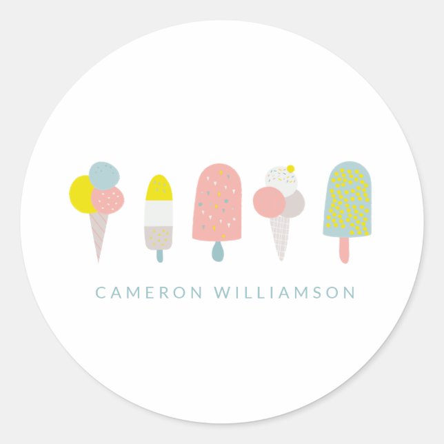 Summer Pastel Ice Cream Personalised  Classic Round Sticker (Front)