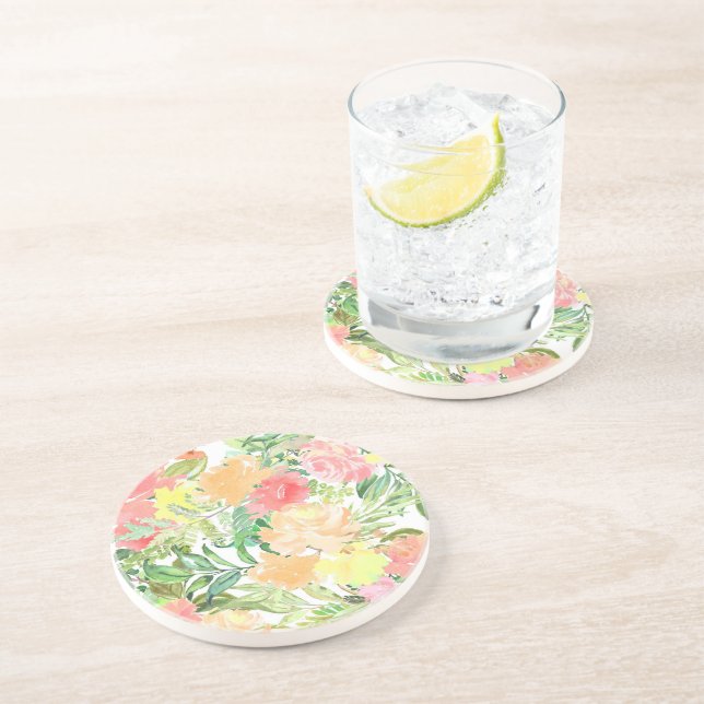 Summer Pastel orange and pink Flowers Coasters (Side)