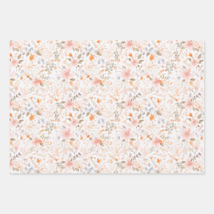 Summer Pastel Watercolor Flowers Wrapping Paper Sheet