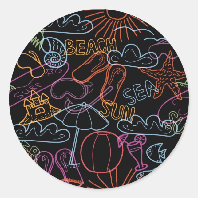 Summer pattern classic round sticker (Front)