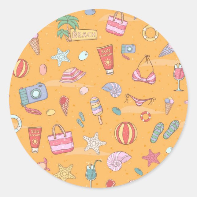 Summer pattern classic round sticker (Front)