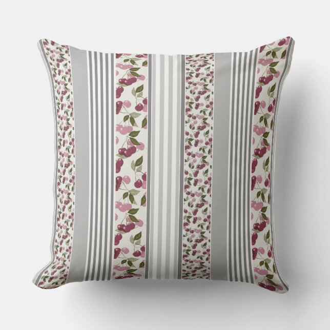 summer pattern of stripes of multi-coloured fabric cushion (Front)