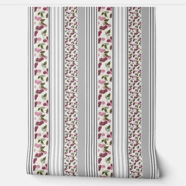 summer pattern of stripes of multi-coloured fabric wallpaper (Unrolling)