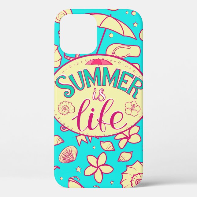Summer pattern on turquoise background: umbrella,s Case-Mate iPhone case (Back)