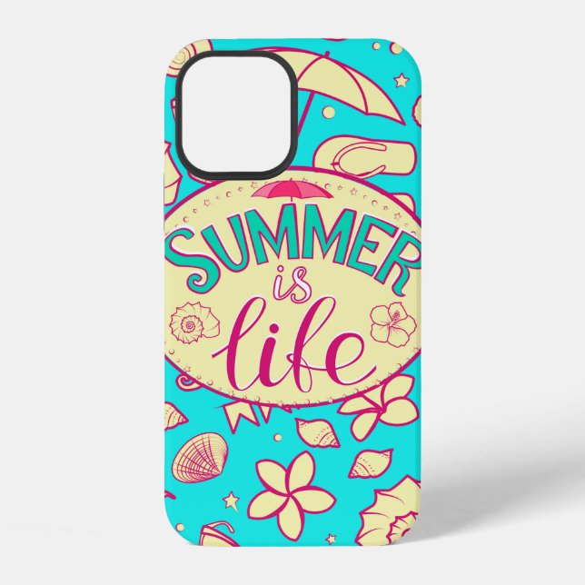 Summer pattern on turquoise background: umbrella,s iPhone case (Back)