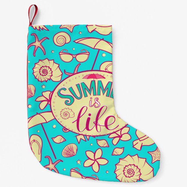 Summer pattern on turquoise background: umbrella,s small christmas stocking (Front)