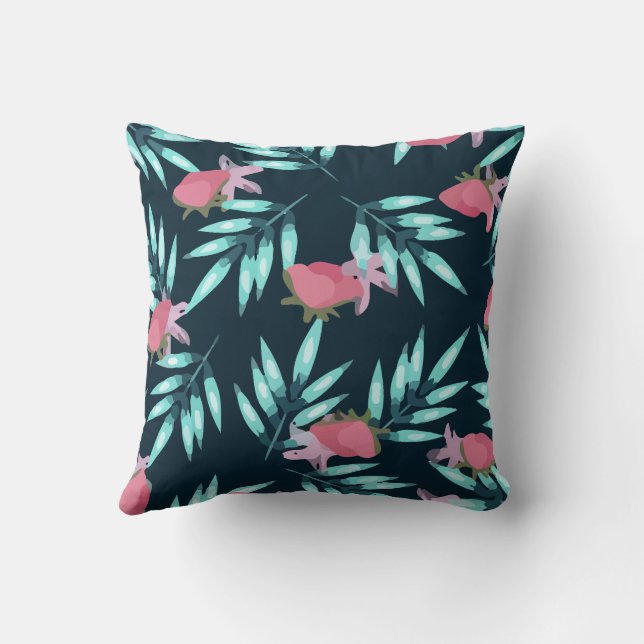 Summer Pattern Palm Leaves Pink Cushion (Back)