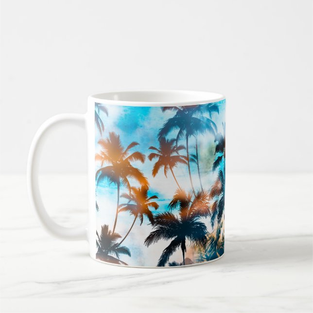 Summer pattern, tropical trees, sky. coffee mug (Left)