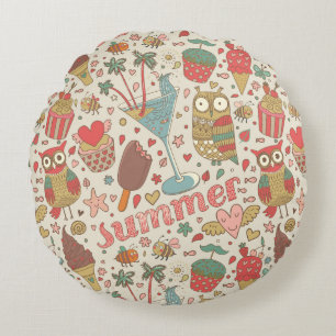 Summer Pattern With Ice Cream Round Cushion