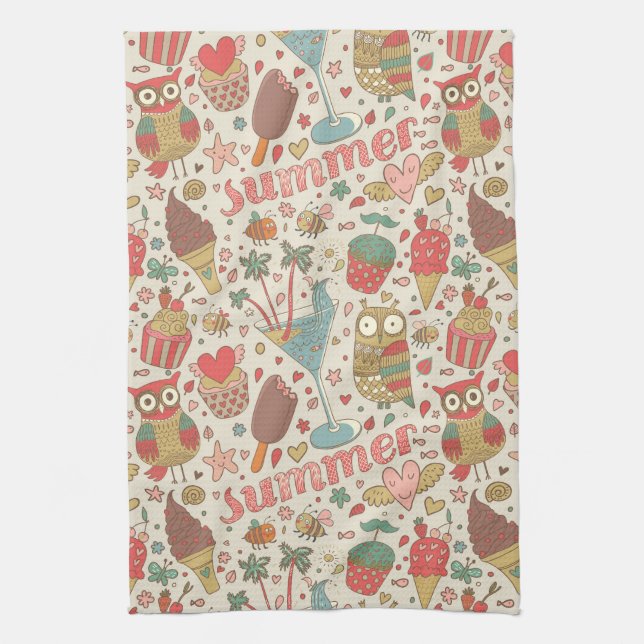 Summer Pattern With Ice Cream Tea Towel (Vertical)