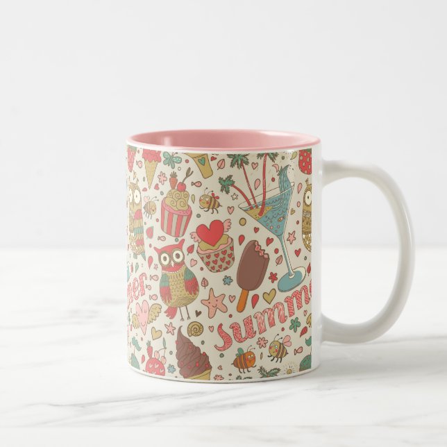 Summer Pattern With Ice Cream Two-Tone Coffee Mug (Right)