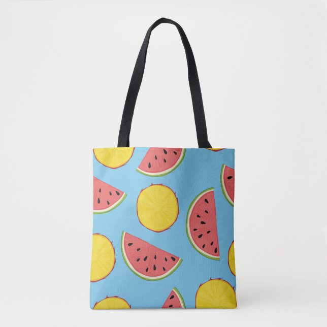 Summer pattern with pineapple and watermelonart,ba tote bag (Front)