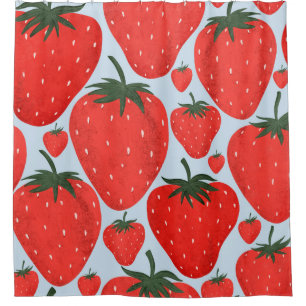 Summer pattern with strawberries isolated on light shower curtain