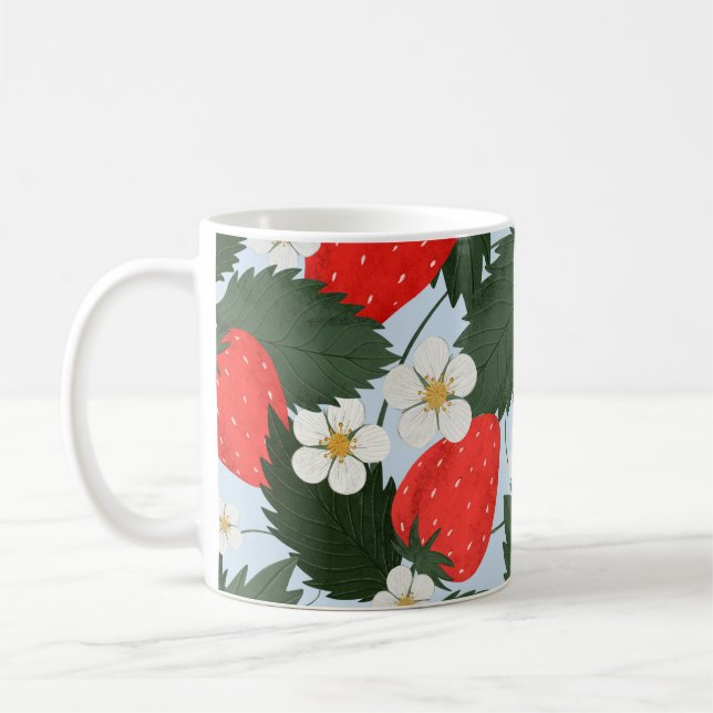 Summer pattern with strawberries. Strawberries lea Coffee Mug (Left)
