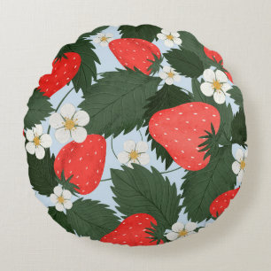Summer pattern with strawberries. Strawberries lea Round Cushion