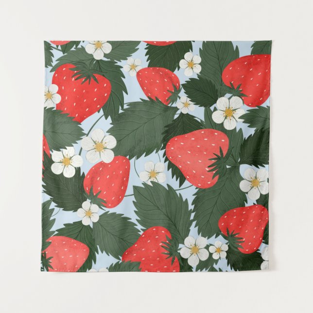Summer pattern with strawberries. Strawberries lea Tapestry (Front)