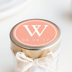 Summer Peach Monogram Wedding Date Classic Round Sticker