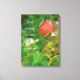 Summer Peach Rose Bud Rumi Quote Canvas Print