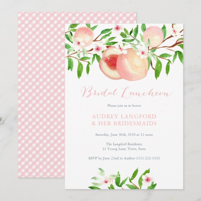 Summer Peaches Bridal Luncheon cards (Front/Back)