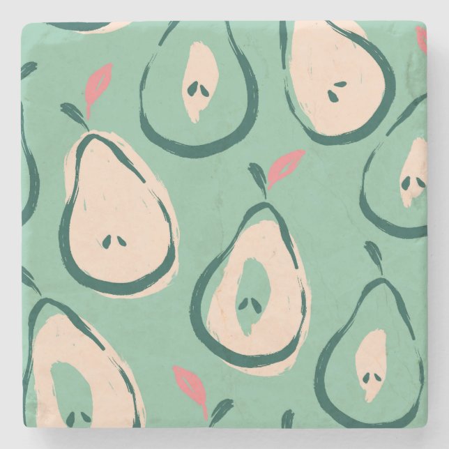 Summer pears: fresh fruit pattern. stone coaster (Front)