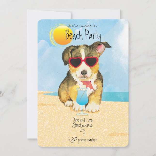 Summer Pembroke Welsh Corgi Beach Party Invitation (Front)