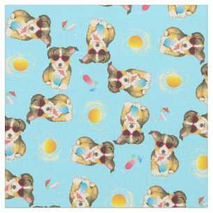Summer Pembroke Welsh Corgi Fabric