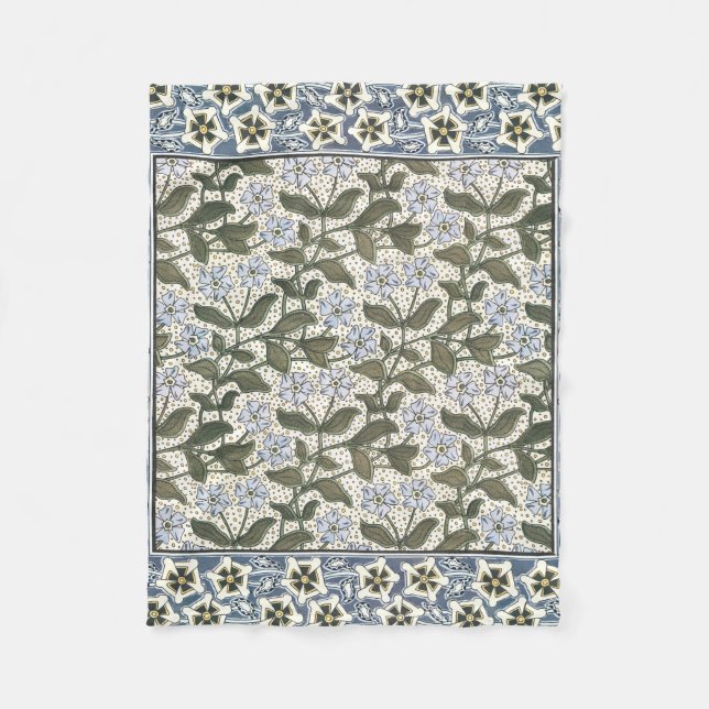 Summer Periwinkle Flower Art Nouveau Botanical Fleece Blanket (Front)