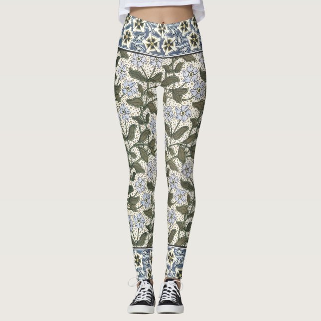 Summer Periwinkle Flower Pretty Elegant Floral Leggings (Front)