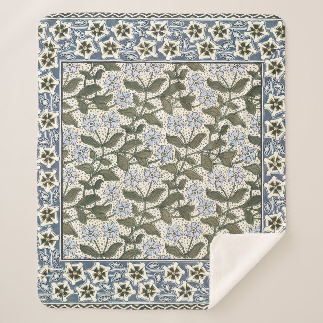 Summer Periwinkle Flower Pretty Elegant Floral Sherpa Blanket (Front)