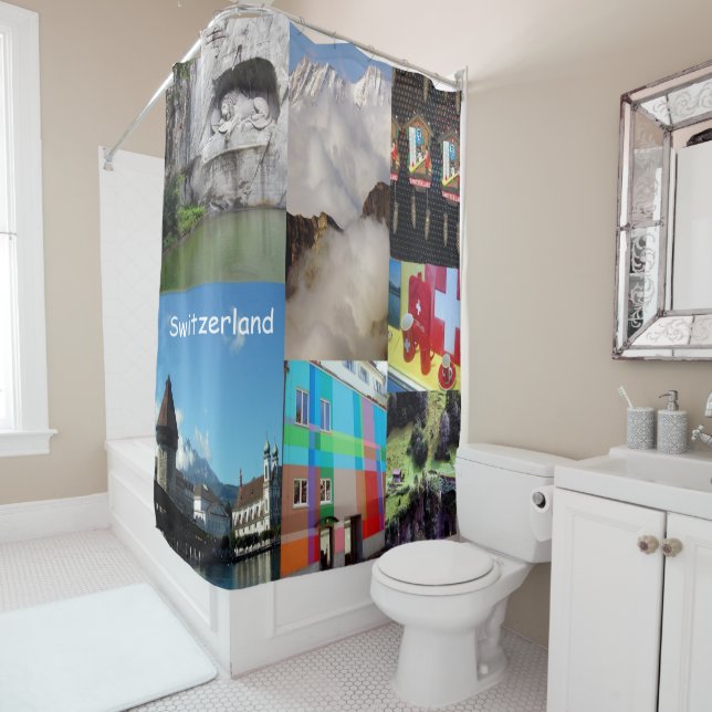 Summer Photo Collage of Switzerland Shower Curtain (In Situ)