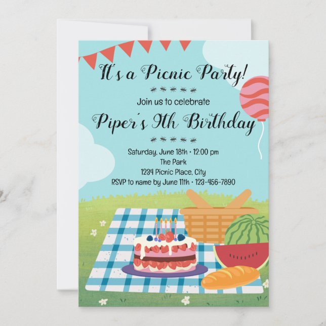 Summer Picnic Birthday Invitation (Front)