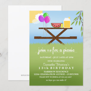 Summer Picnic Birthday Party Invitations