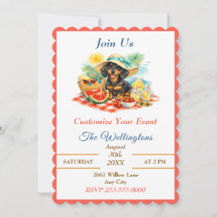 Summer Picnic Cute Dachshund Puppy Personalised Invitation