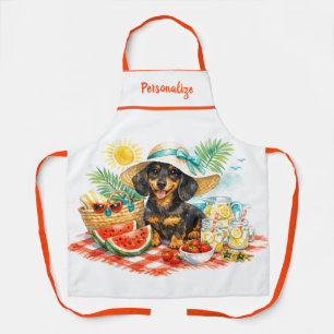 Summer Picnic Dachshund Puppy Dog Personalised Apron