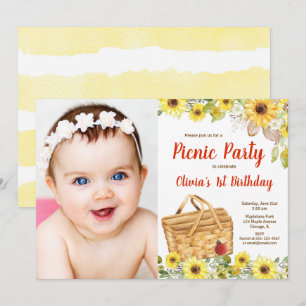 Summer picnic in the park sunflowers photo invitation