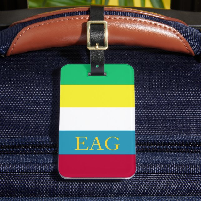 Summer Picnic Palette Stripe Monogram Luggage Tag (Front Insitu 2)